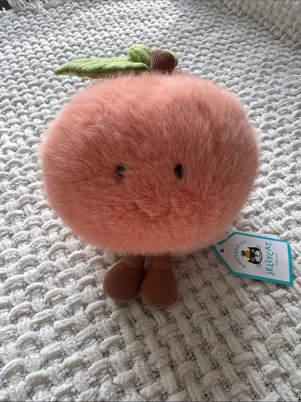 Jellycat Coral Peach Plush Fruit Toy with Green Leaf